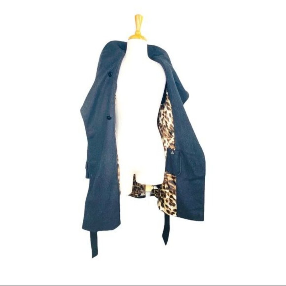 SAM EDELMAN Ladies Double Breasted Trench Wool Belted Flared Logo Buttons Gray - Picture 7 of 11